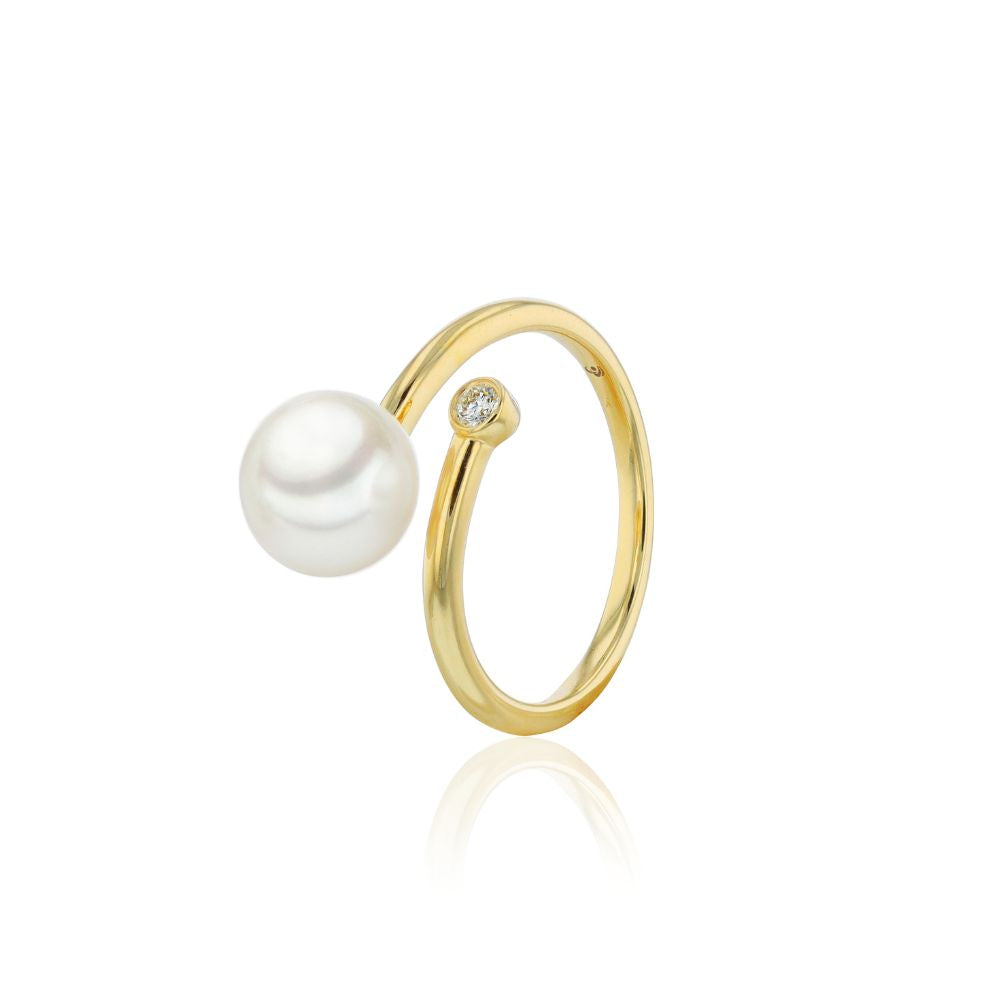 Anillo Oro Amarillo Perla Cultivada y Brillante AN-14451
