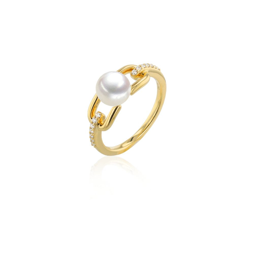 Anillo Oro Amarillo Perla Cultivada y Brillantes AN-14452