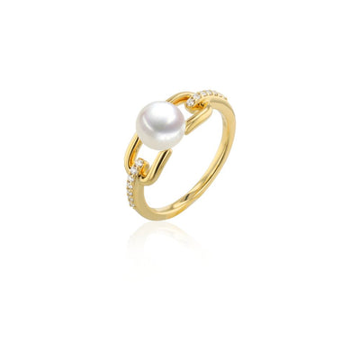 Anillo Oro Amarillo Perla Cultivada y Brillantes AN-14452