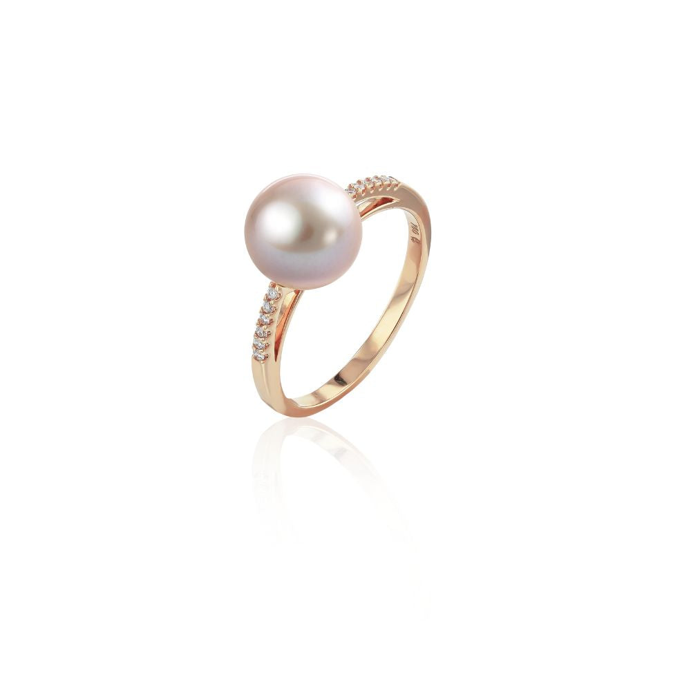 Anillo Oro Rosa Perla Cultivada Ming y Brillantes AN-14453