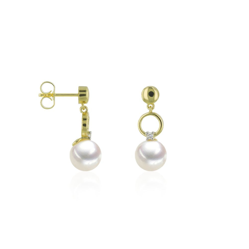 Aros Oro Amarillo 14kt Perla Cultivada y Brillantes AR-14499
