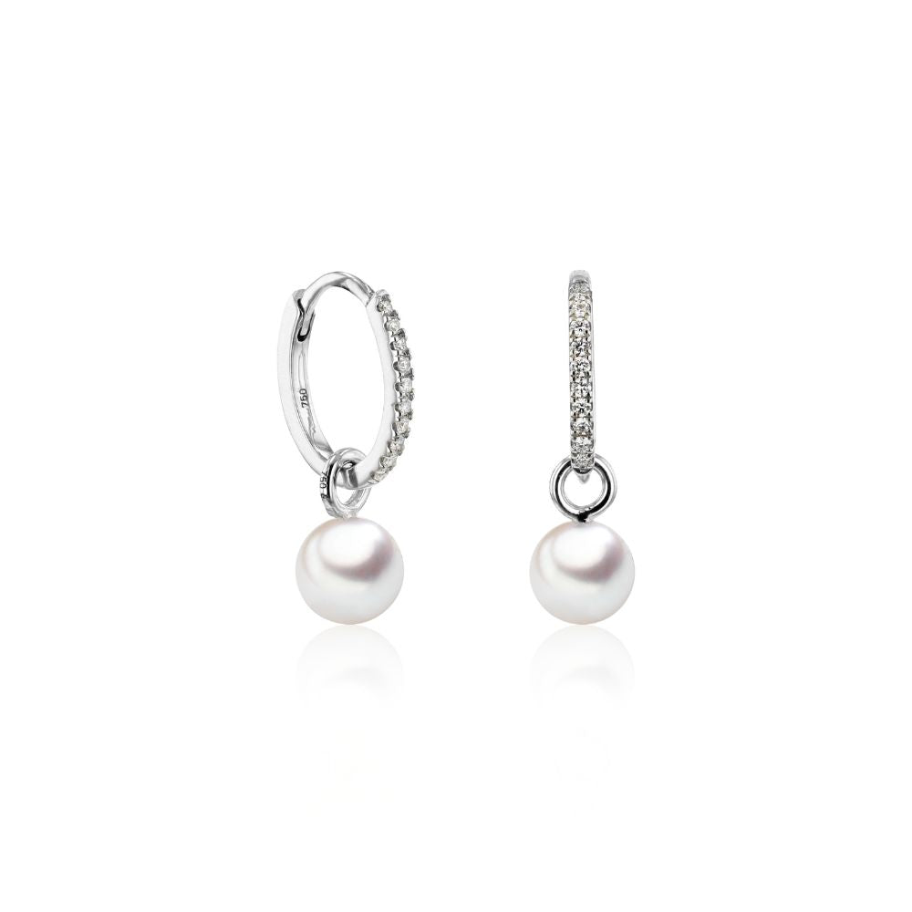Aros Oro Blanco Perla Cultivada Akoya y Brillantes AR-14498