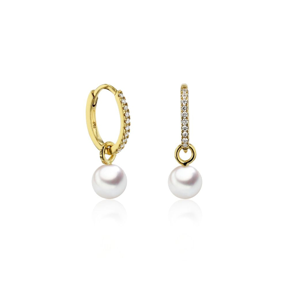 Aros Oro Amarillo Perla Cultivada Akoya y Brillantes AR-14497