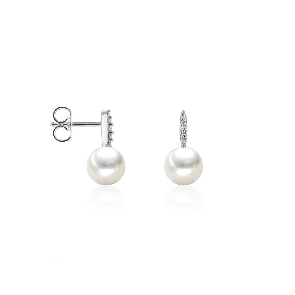 Aros Oro Blanco 14kt Perla Cultivada y Brillantes AR-14496
