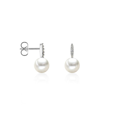 Aros Oro Blanco 14kt Perla Cultivada y Brillantes AR-14496