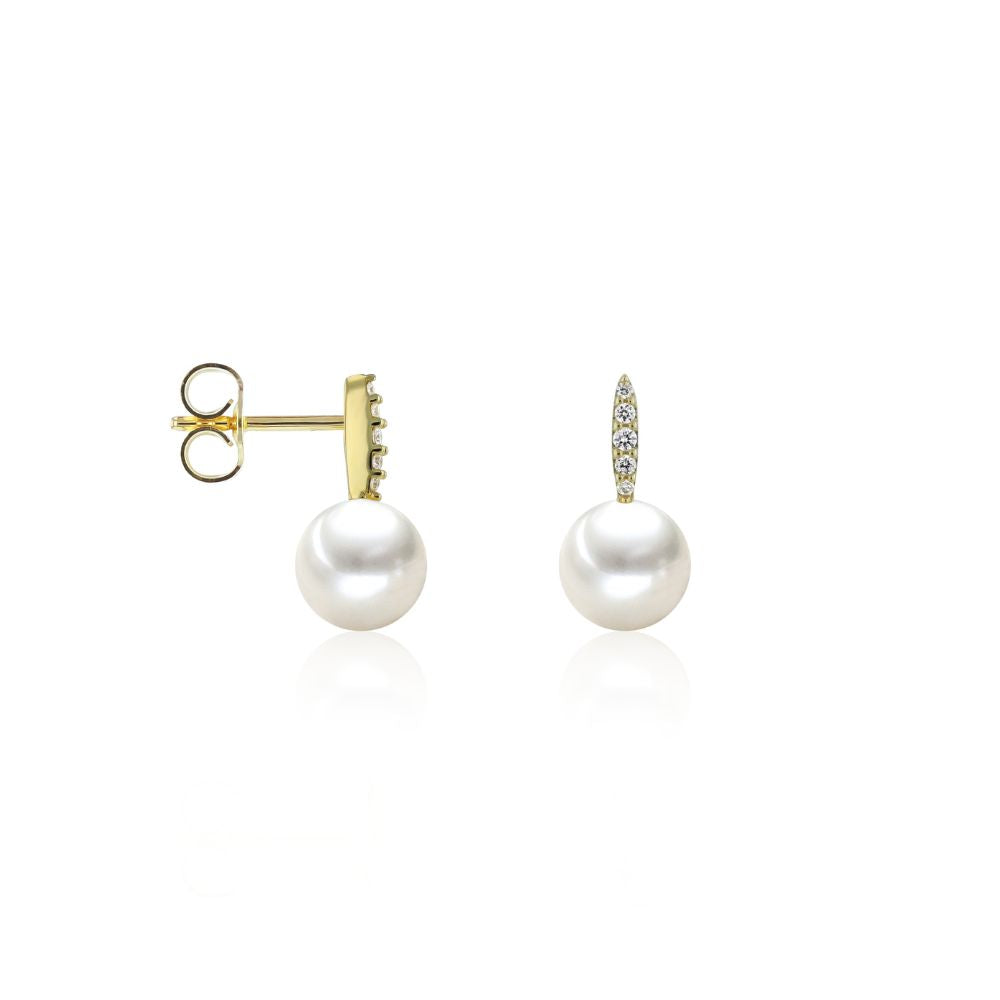 Aros Oro Amarillo 14kt Perla Cultivada y Brillantes AR-14495