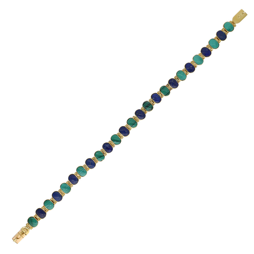 Pulsera Oro Amarillo Lapislázuli y Malaquita PU - 13086 - Joyería Rometsch