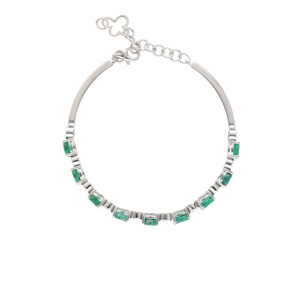 Pulsera Oro Blanco Esmeraldas y Brillantes PU12818 - Joyería Rometsch