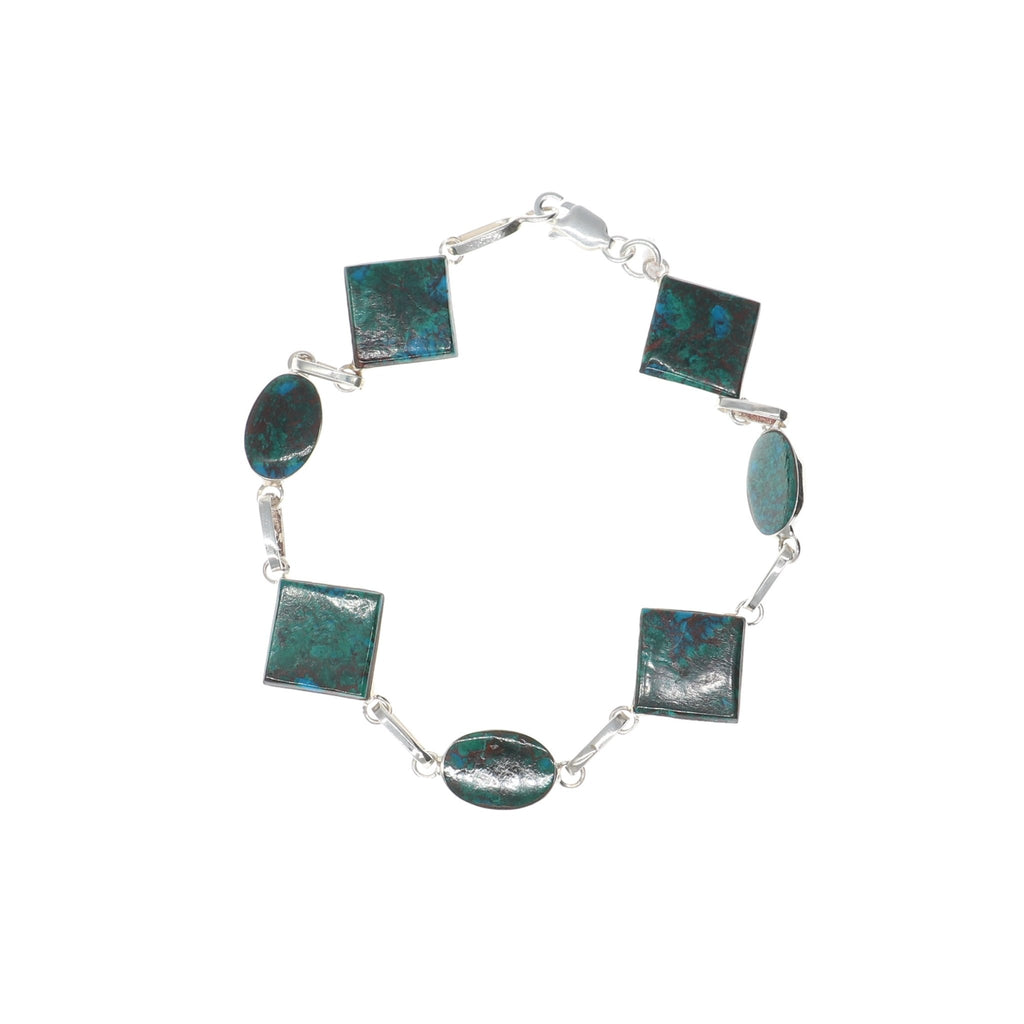 Pulsera Plata Crisocola Óvalos y Rombos - Joyería Rometsch