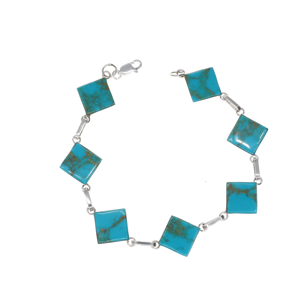 Pulsera Plata Turquesas Cuadradas - Joyería Rometsch