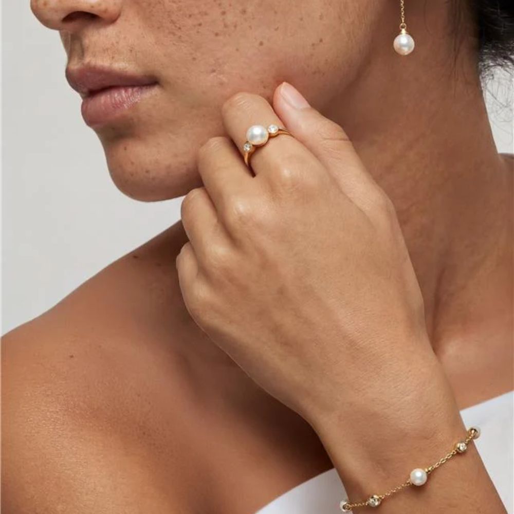 Anillo Majorica Oro 18K con Perla Blanca y Diamantes de Laboratorio | 18249.01.5.R15.000.1