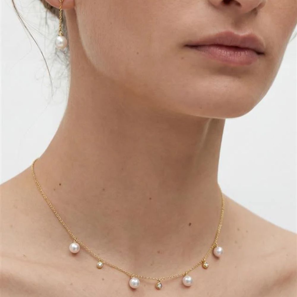 Collar Oro 18K con Perlas Blancas y Diamantes de Laboratorio | 18247.01.5.N40.530.1