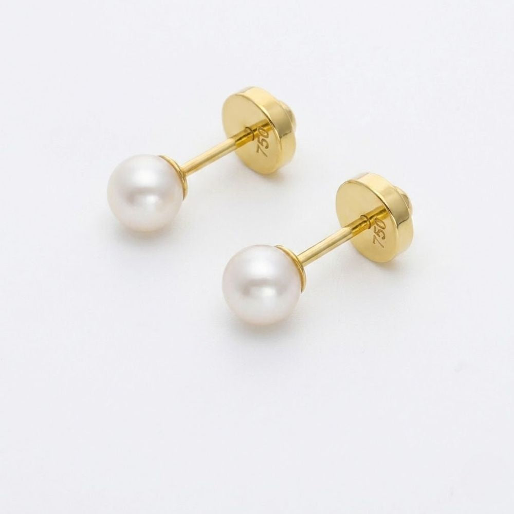 Aros Abridor Bebé Oro Amarillo 18K con Perla Cultivada 4mm | AR-14429